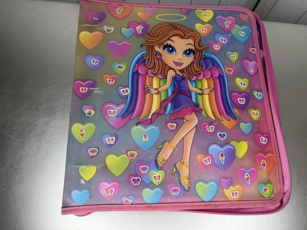 Y2K Lisa Frank Zipper Angel Hearts Girl Binder Folder Vintage Colorful